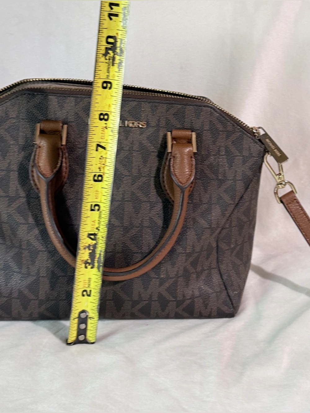 Michael Kors Brown Logo Dome Satchel with Tan Trim - Picture 10 of 14